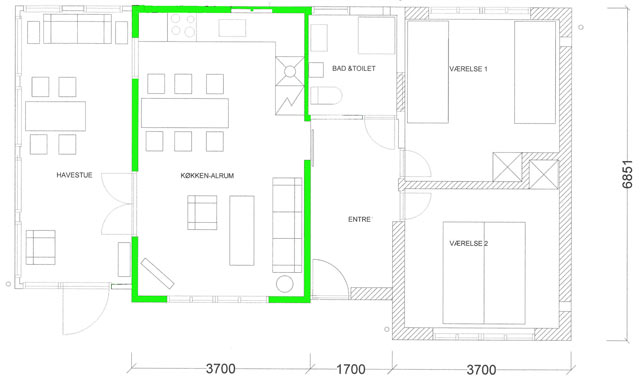 Plantegning over huset i dag